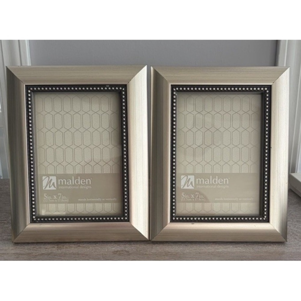 Set Of 2 Malden Silver Tone Picture Frames For 5x7 Photos Contemporary Classic